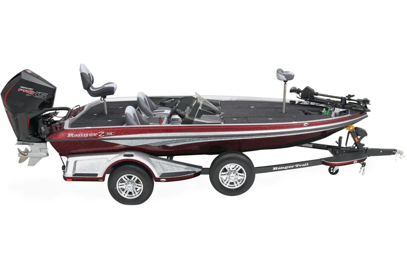 Slide: The Image of 2026 Ranger Z518 Cup-Equipped boat dashboard with Garmin display and control buttons. - 10