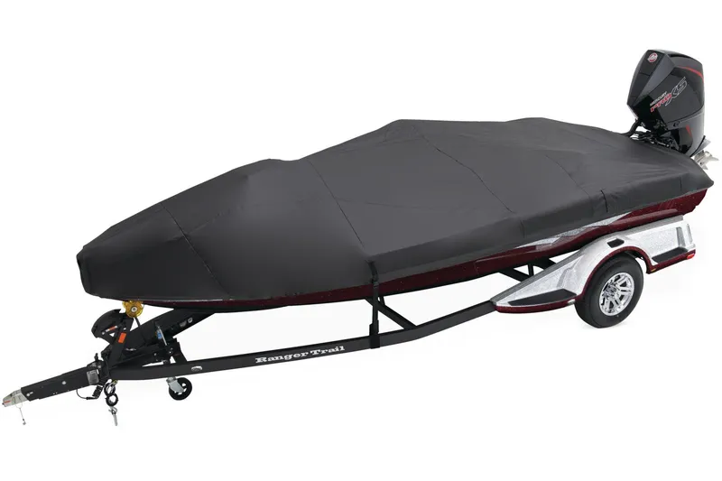 Slide: The Image of 2026 Ranger Z518 Cup-Equipped boat deck with carpeted surface and storage compartments. - 13