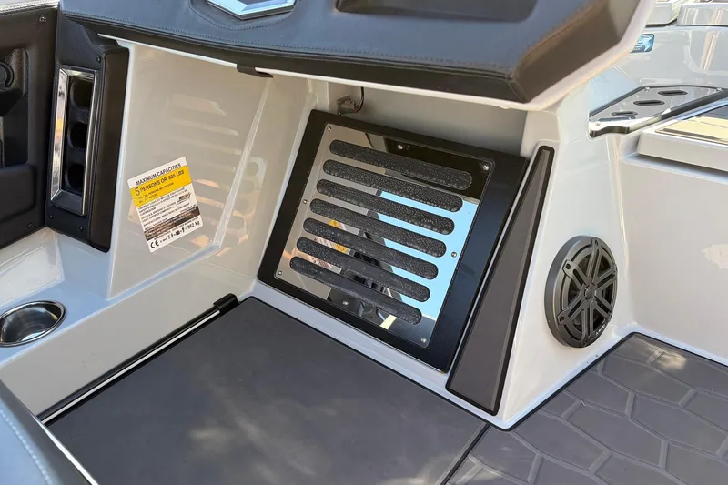 Slide: The Image of Interior of 2026 Ranger Z521R Cup-Equipped boat, featuring seating and speaker system. - 42