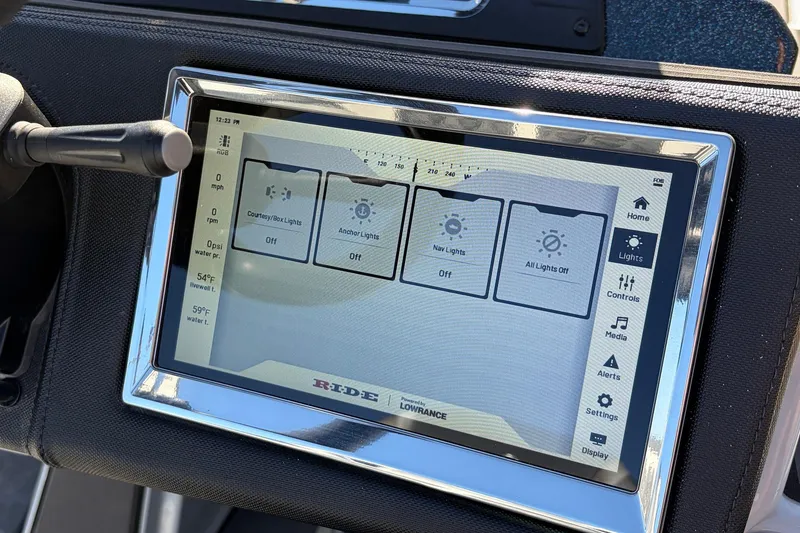 Slide: The Image of Touchscreen display in 2026 Ranger Z521R Cup-Equipped boat showing light controls and settings. - 51