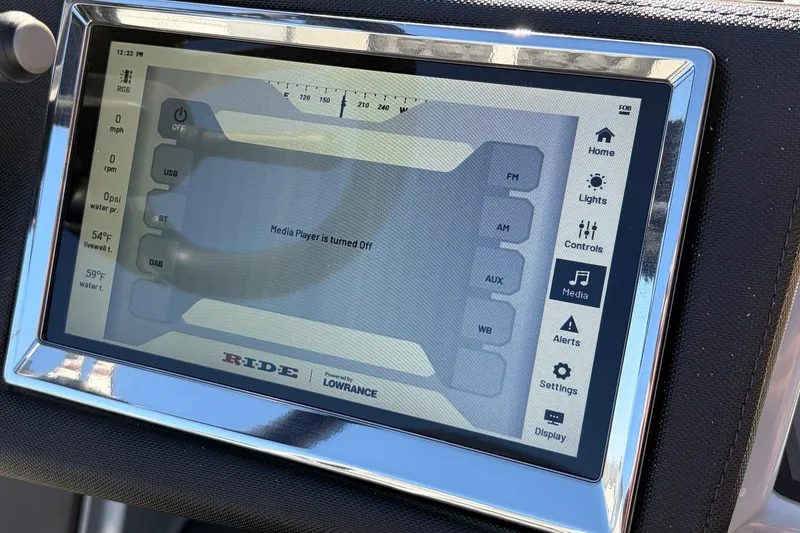 Slide: The Image of Touchscreen display in 2026 Ranger Z521R Cup-Equipped boat, showing media and control options. - 53