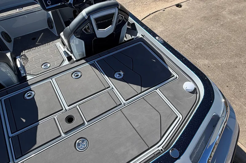 Slide: The Image of 2026 Ranger Z521R Cup-Equipped boat interior with sleek storage compartments and modern design. - 63