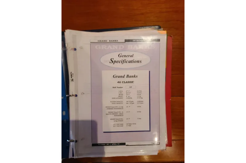 Slide: The Image of General specifications document for 2000 Grand Banks 46 Classic yacht. - 66