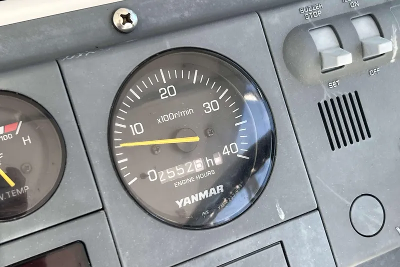 Slide: The Image of Close-up of a 2004 Henriques 35 Express engine hour meter, showing 2528 hours. - 32