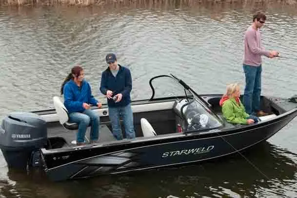 Slide: The Image of 2015 Starweld 1700 boat with Yamaha outboard motor on trailer. - 1
