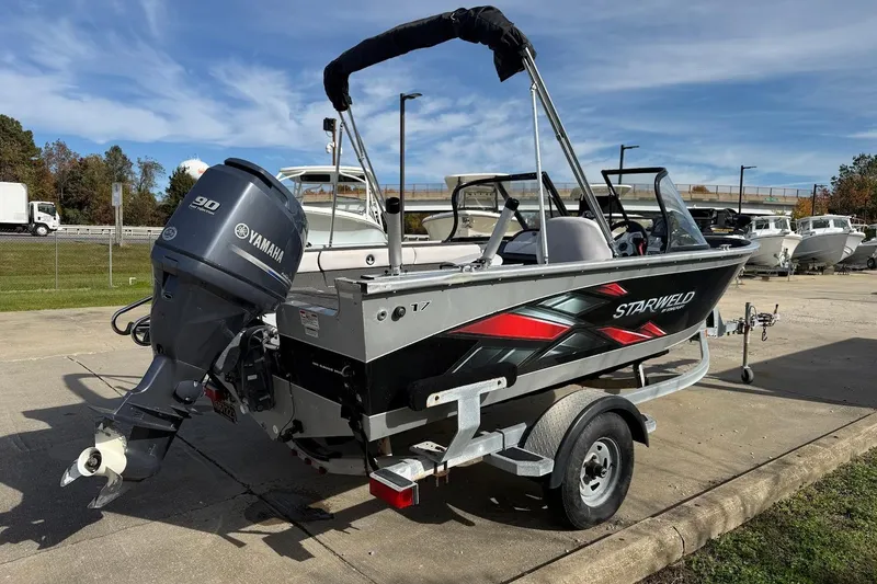 Slide: The Image of 2015 Starweld 1700 boat interior with open storage compartments and motor. - 10