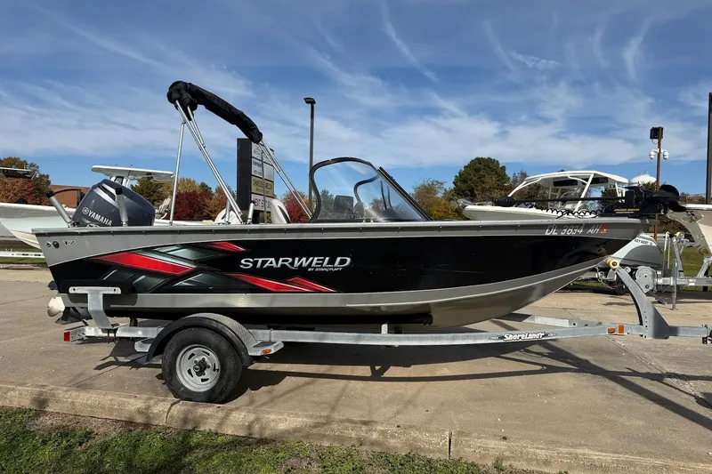 Slide: The Image of Interior of a 2015 Starweld 1700 boat with dual seats and control panel. - 11