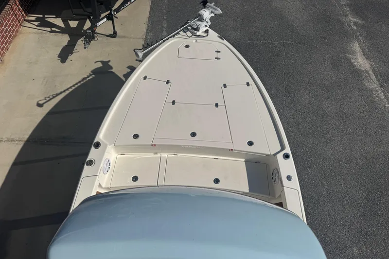Slide: The Image of Top view of a 2026 Pathfinder 2500 Hybrid boat on a trailer. - 15