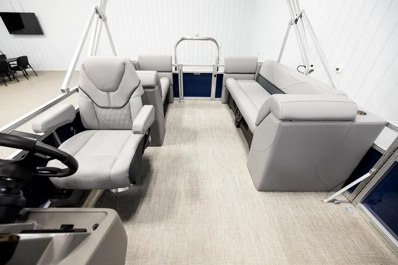 Slide: The Image of Interior of 2026 Avalon VLS QL pontoon boat with luxurious seating and modern design. - 14