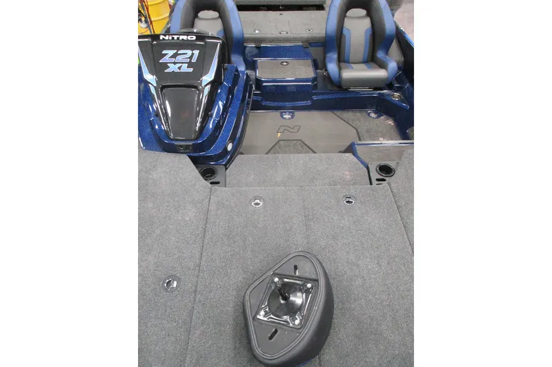 Slide: The Image of 2025 Nitro Z21 XL boat interior with seating and deck layout. - 8