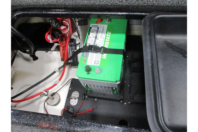 Slide: The Image of Battery compartment of 2025 Nitro Z21 XL boat with Interstate battery installed. - 9