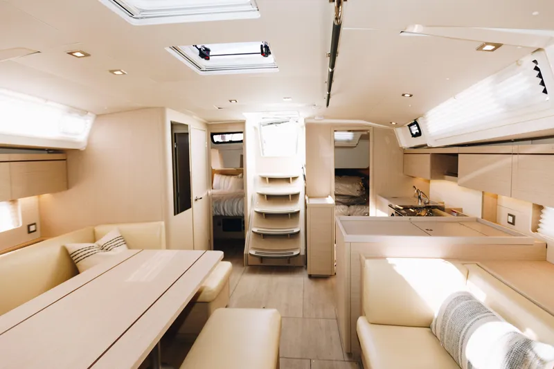 Slide: The Image of Luxurious interior of 2024 Beneteau Oceanis 46.1 yacht, featuring modern design and spacious layout. - 13