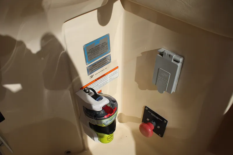 Slide: The Image of Interior cabin of 2008 Grady-White Express 330 with cushioned sleeping area. - 27