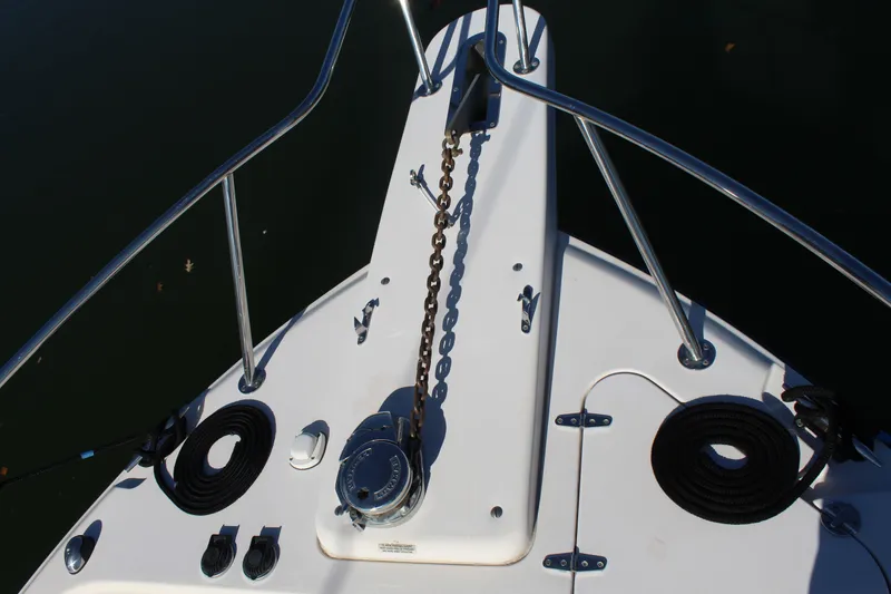Slide: The Image of Close-up of 2008 Grady-White Express 330 boat controls and steering wheel. - 42