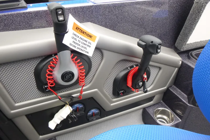 Slide: The Image of Control panel of 2026 Ranger 620FS Cup Equipped boat with safety warning. - 26