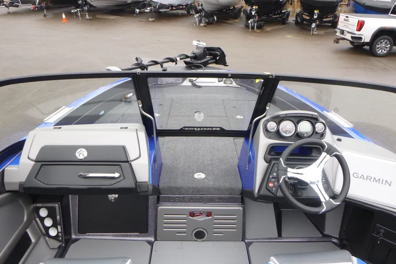 Slide: The Image of 2026 Ranger 620FS Cup Equipped boat interior with Garmin dashboard and steering wheel. - 31