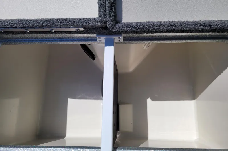 Slide: The Image of 2020 Ranger Z521L boat storage compartment with carpeted edges and open interior. - 21