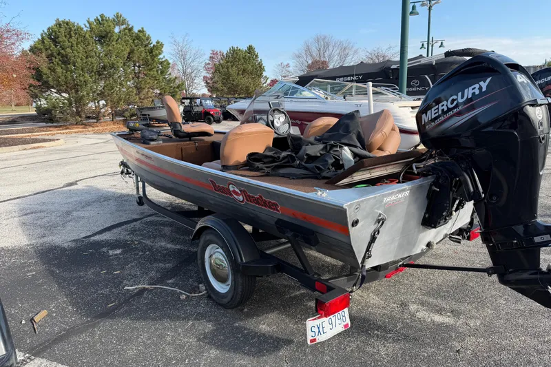 Slide: The Image of 2018 Tracker Bass Tracker 40th Anniversary Heritage Edition boat with Mercury engine on trailer. - 3