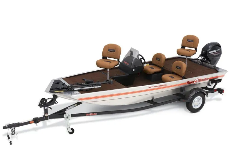 Slide: The Image of 2018 Tracker Bass Tracker 40th Anniversary Heritage Edition boat with trailer, featuring multiple seats. - 9
