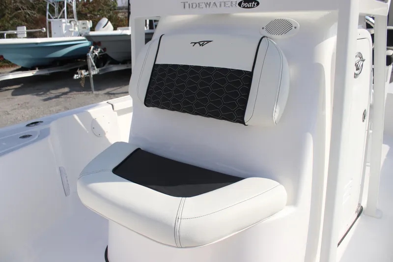 Slide: The Image of 2026 Tidewater 2110 Bay Max boat seat with black and white upholstery. - 17