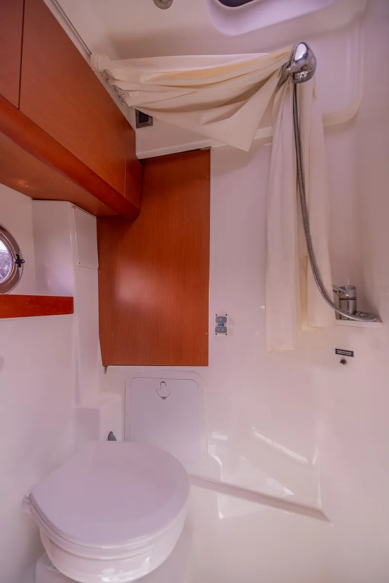 Slide: The Image of Bathroom interior of 2013 Beneteau Gran Turismo 38 yacht with shower and toilet. - 32