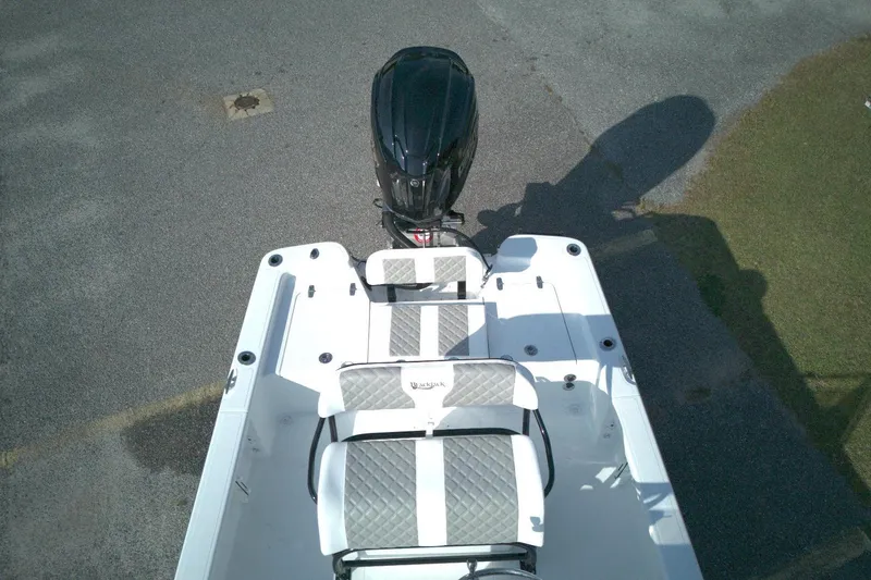 Slide: The Image of Aerial view of 2026 BlackJack 224 boat with sleek seating and powerful outboard motor. - 6