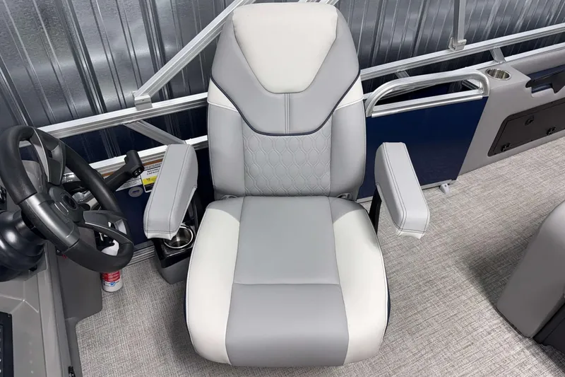 Slide: The Image of Captain's chair in 2026 Avalon Venture 2185 VRB boat, featuring sleek design and comfort. - 16