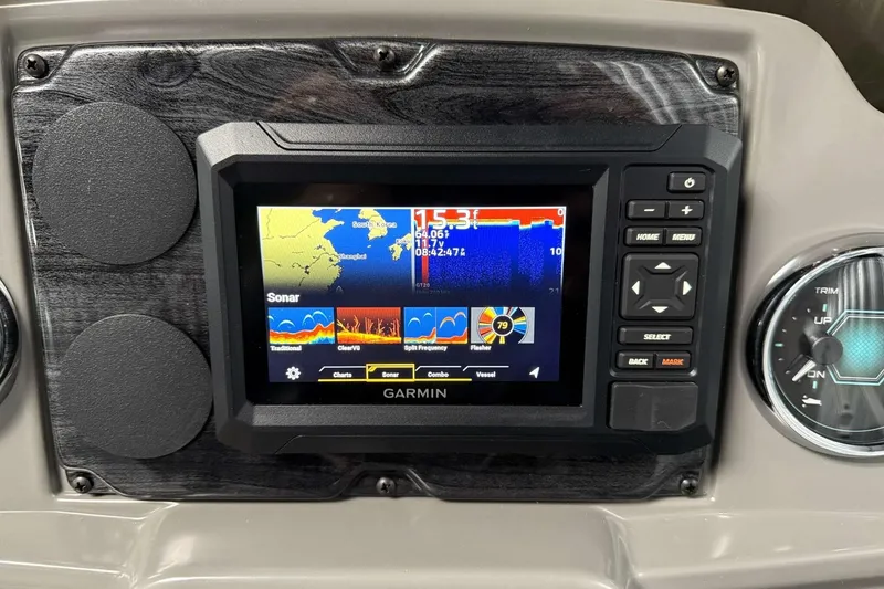 Slide: The Image of Garmin sonar display on 2026 Avalon Venture 2185 VRB dashboard. - 22