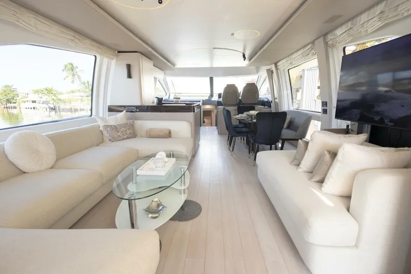 Slide: The Image of Luxurious interior of 2021 Azimut Fly 72 yacht with elegant seating and modern decor. - 14