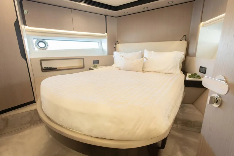 Slide: The Image of Luxurious bedroom interior of 2021 Azimut Fly 72 yacht with elegant design. - 38