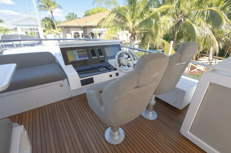 Slide: The Image of Flybridge of 2021 Azimut Fly 72 yacht with helm station and seating area. - 52