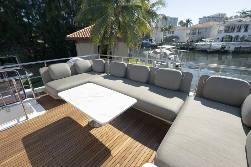Slide: The Image of Luxurious Azimut Fly 72 yacht deck with elegant seating, 2021 model. - 56