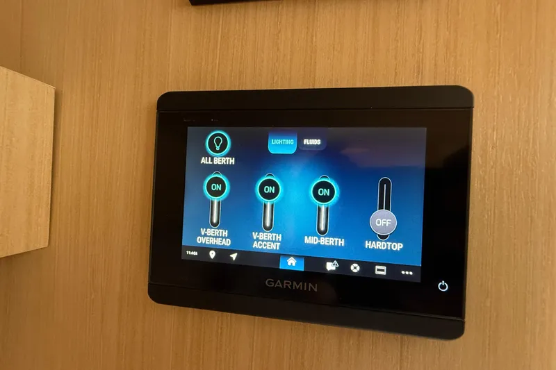 Slide: The Image of Touchscreen control panel on 2026 Regal 36 Grande Coupe yacht, displaying lighting options. - 106