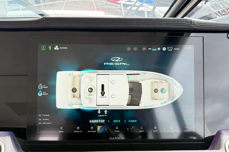 Slide: The Image of Touchscreen display of 2026 Regal 36 Grande Coupe boat control system. - 67