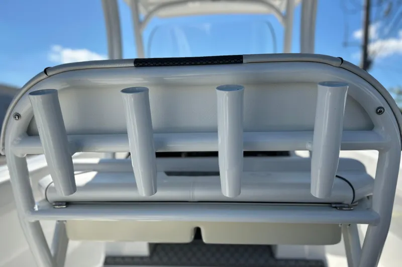 Slide: The Image of 2023 Wellcraft 222 Scarab Offshore boat rod holders, close-up view. - 21