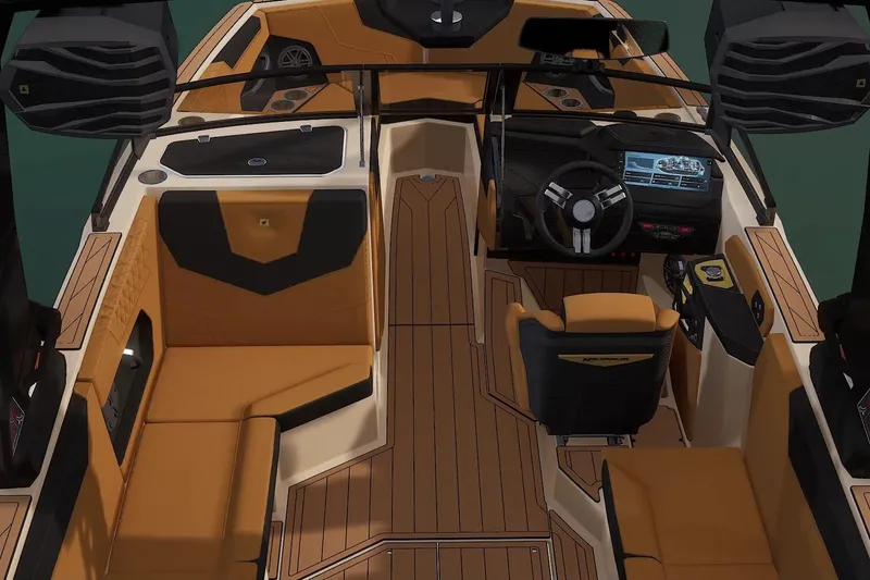 Slide: The Image of 2026 Nautique Super Air Nautique GS24 interior with luxurious seating and advanced dashboard. - 4