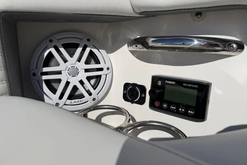 Slide: The Image of 2022 Tiara Yachts 34 LS audio system with JL Audio speaker and Fusion MS-NRX300 control. - 25