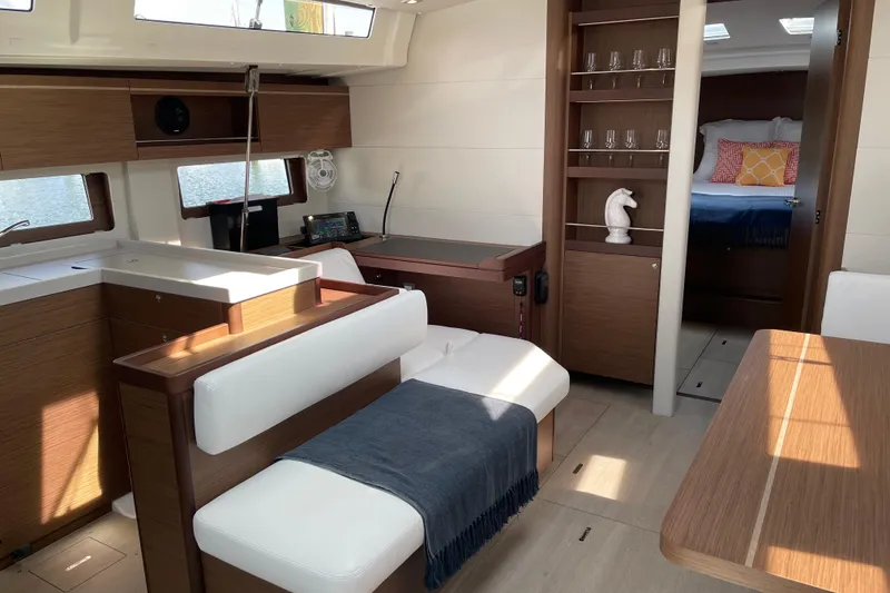 Slide: The Image of Luxurious interior of 2024 Beneteau Oceanis 51.1 yacht with modern furnishings and elegant design. - 5