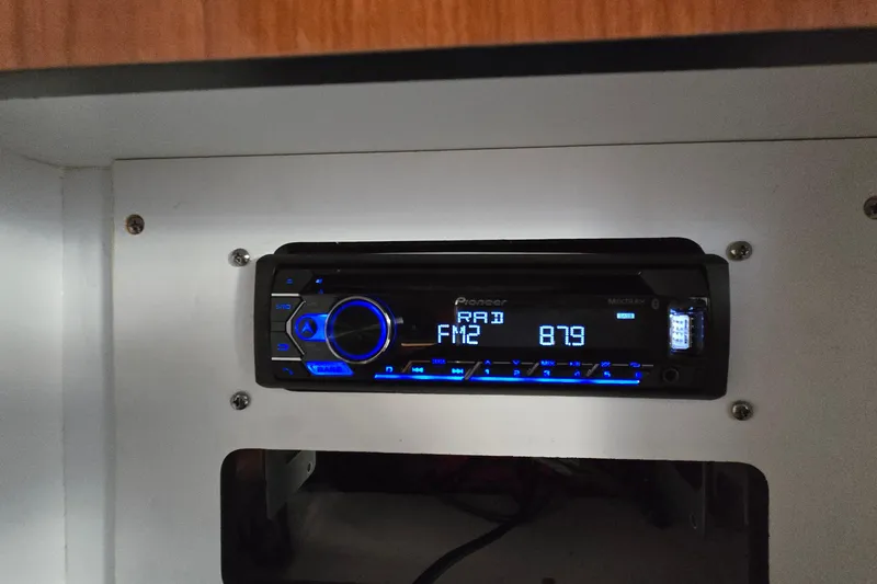 Slide: The Image of Pioneer stereo system in 2001 Sea Ray 310 Sundancer boat interior. - 81