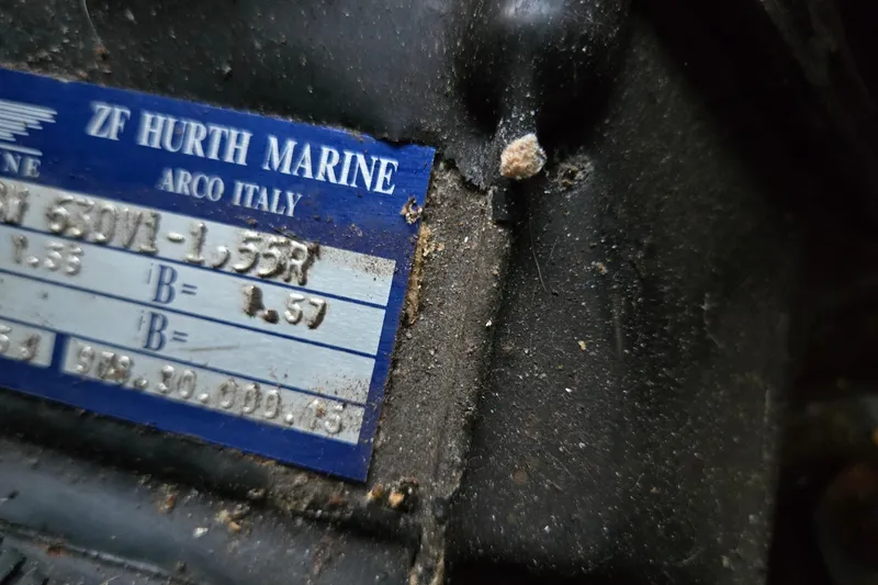 Slide: The Image of ZF Hurth Marine label on 2001 Sea Ray 310 Sundancer engine component. - 92
