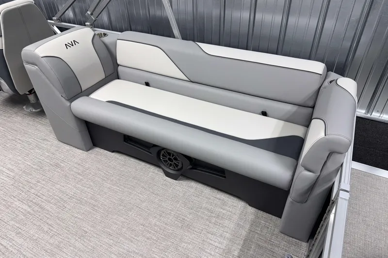 Slide: The Image of Gray and white seating on 2026 Avalon Venture 2385 QL Tritoon boat. - 17
