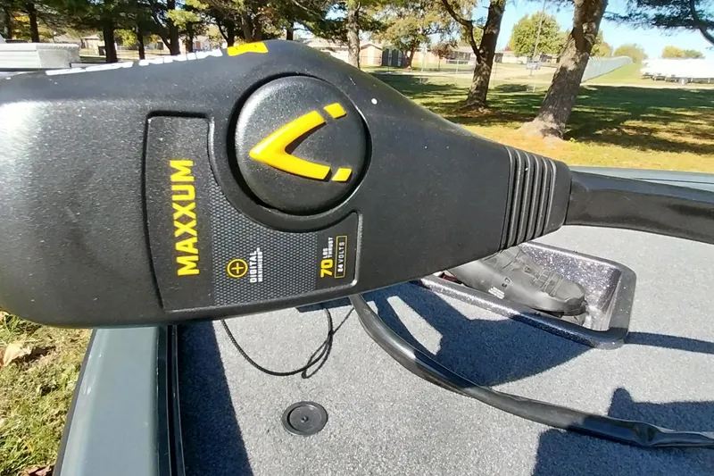 Slide: The Image of Close-up of Maxxum trolling motor on 2025 Ranger ALPHA 208 boat. - 25