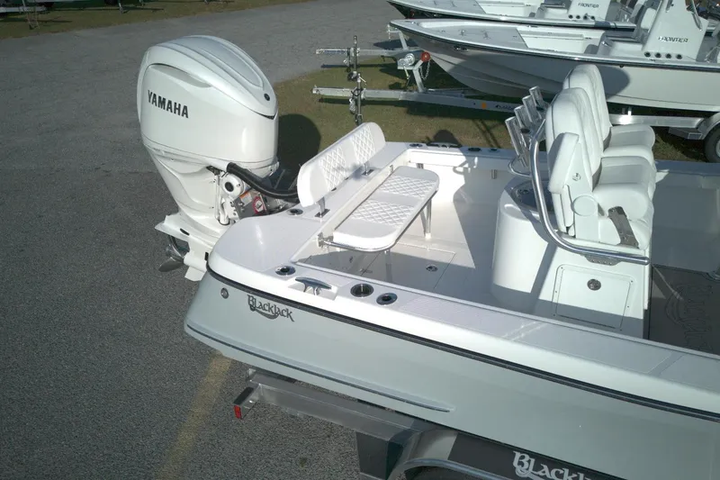 Slide: The Image of 2026 BlackJack 256 Coastal boat with Yamaha outboard engine, featuring spacious seating. - 8