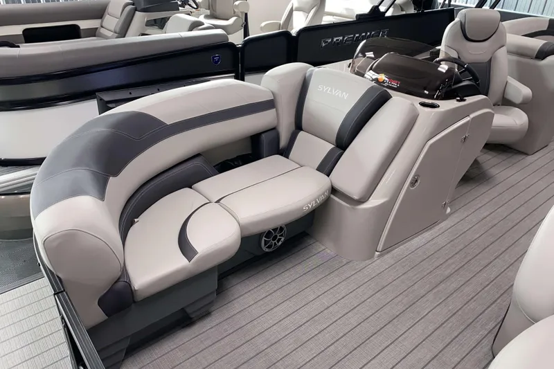 Slide: The Image of 2025 Sylvan L3 LZ pontoon boat interior with luxurious seating and modern design. - 3