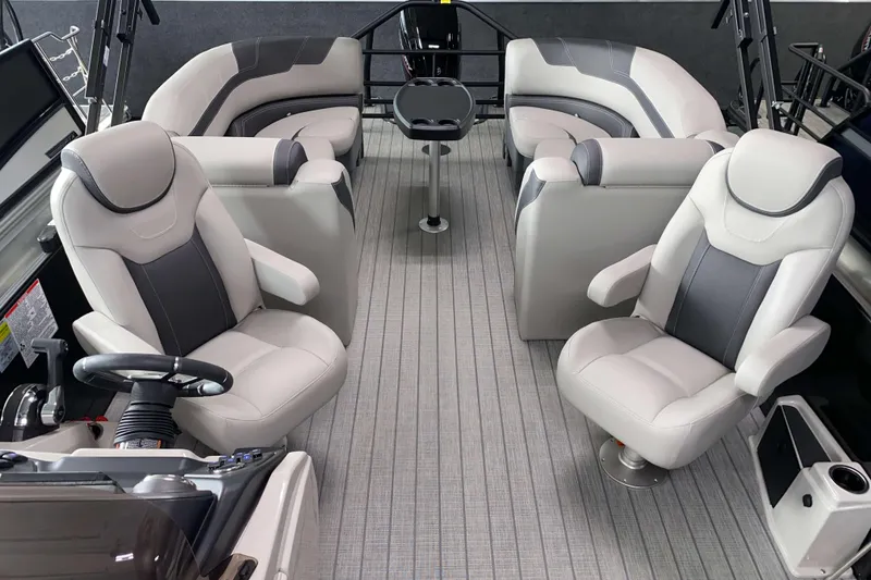 Slide: The Image of Luxurious interior of 2025 Sylvan L3 LZ pontoon boat with plush seating and modern design. - 5