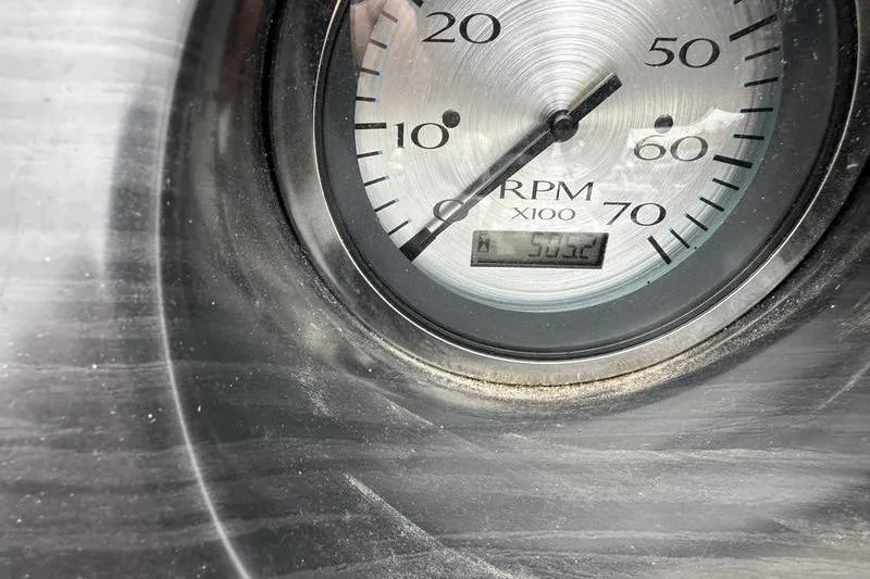 Slide: The Image of Close-up of a 2018 Bennington 21SLX RPM gauge displaying 502.5 hours. - 15