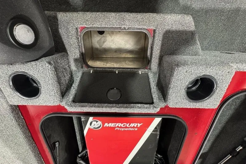 Slide: The Image of 2021 Tracker Pro Team 175 TXW boat interior with Mercury Propellers branding. - 33