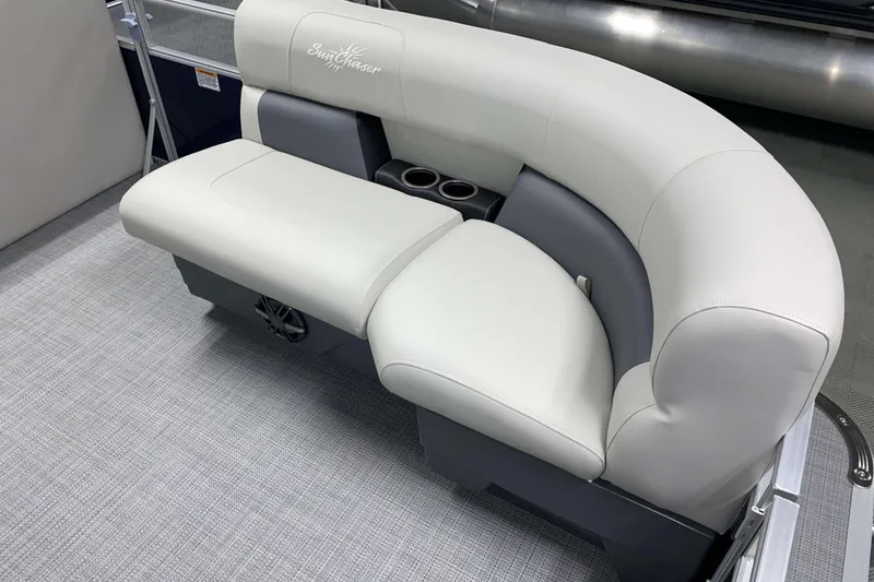 Slide: The Image of Luxurious seating on 2025 SunChaser Vista 20 CRB pontoon boat with cup holders. - 2