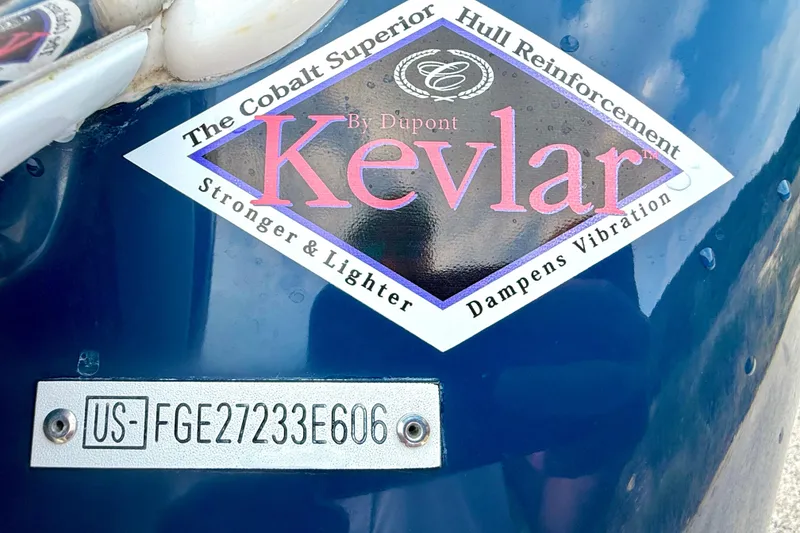 Slide: The Image of 2006 Cobalt 272 boat with Kevlar hull reinforcement label and serial number plate. - 20
