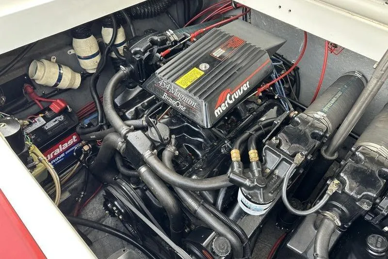 Slide: The Image of 1989 Formula 292 SR-1 engine compartment with MerCruiser 454 Magnum Bravo One. - 71